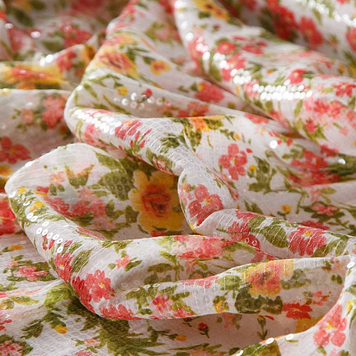 Креп-шифон с пайетками Zimmermann 027-16506 белый принтованный