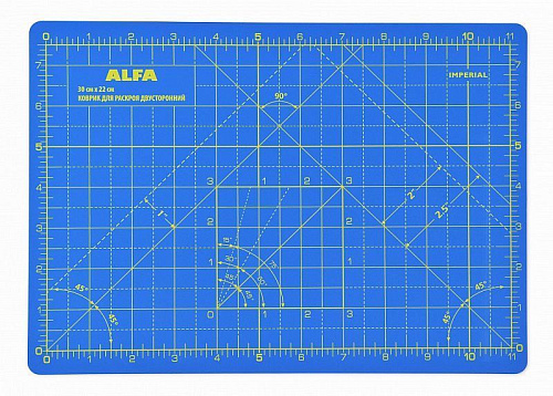 Коврик раскройный двухсторонний ALFA 30х22 см AF-A4Blue синий